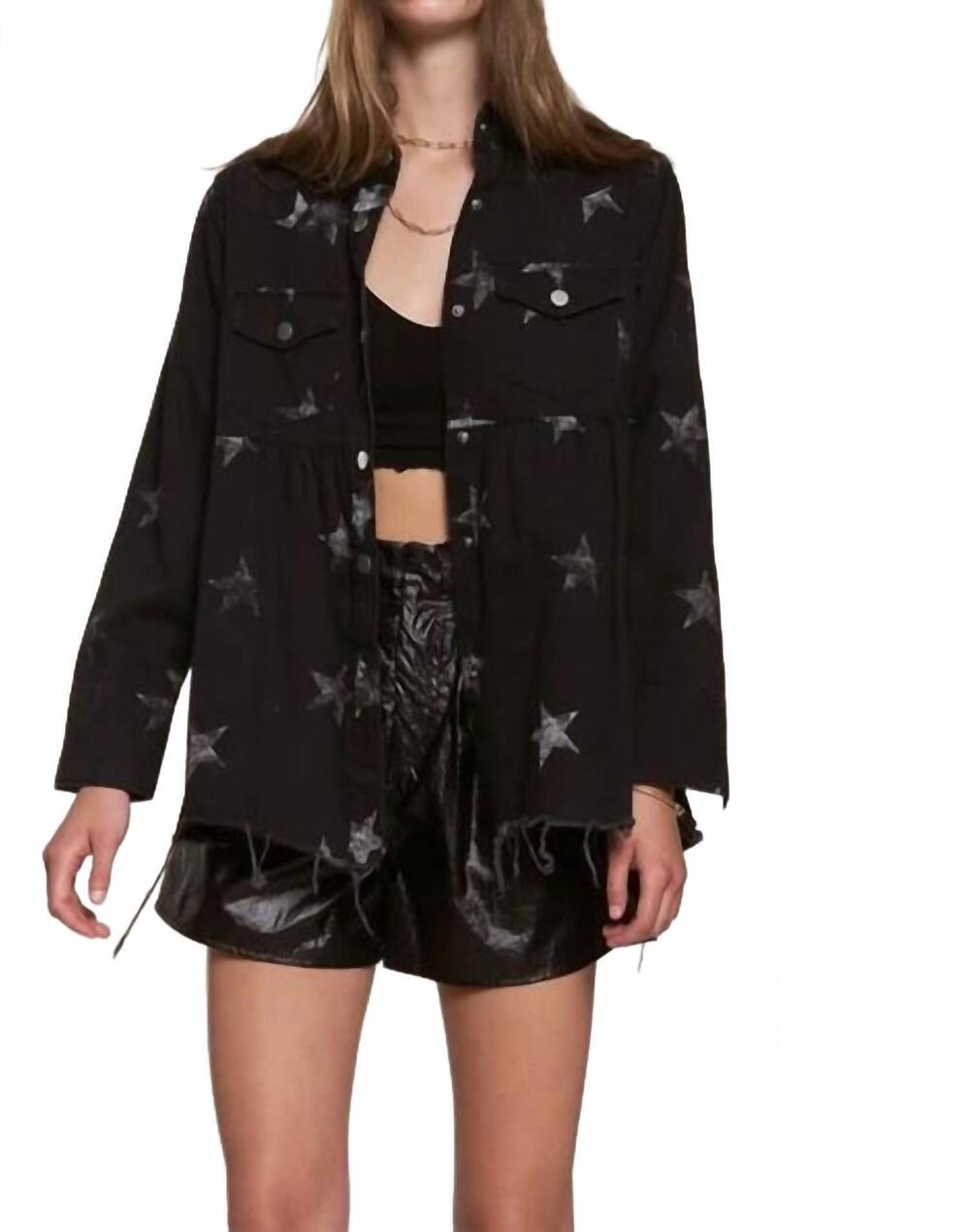NEW J.NNA star print waist shirring jean jacket in black